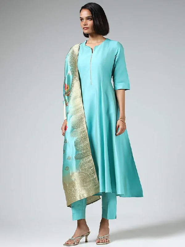 Vark Plain Sky Blue Kurta with Pants & Dupatta Cozy Full-Length Pants