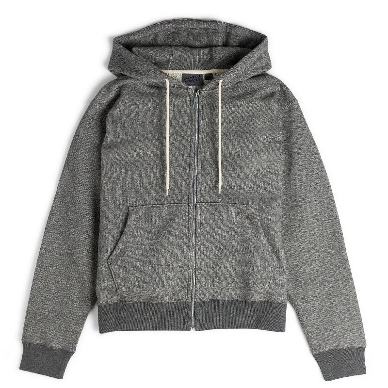 Zip Hoodie - Heavyweight Terry - Charcoal Hoodie with Button Classic Timeless