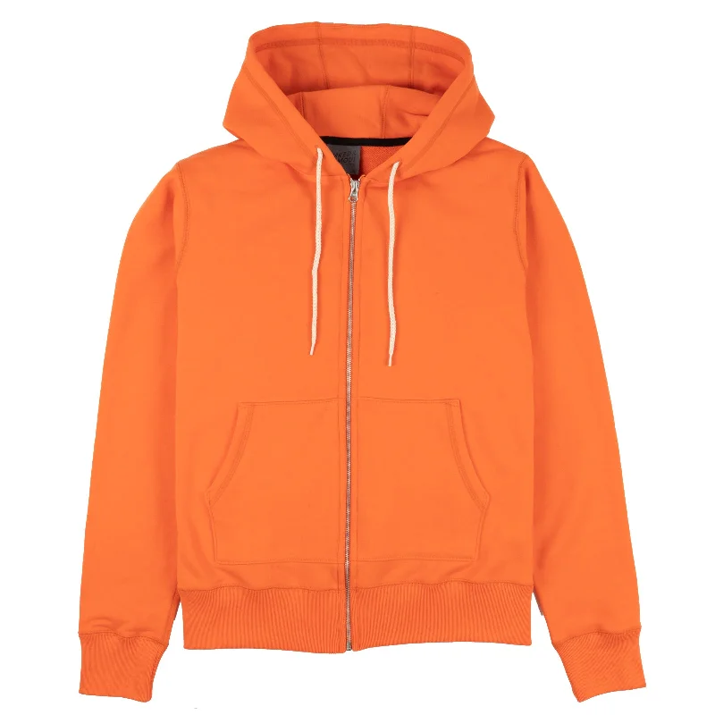 Zip Hoodie - Orange Terry Hoodie with Batwing Sleeves Loose Dramatic