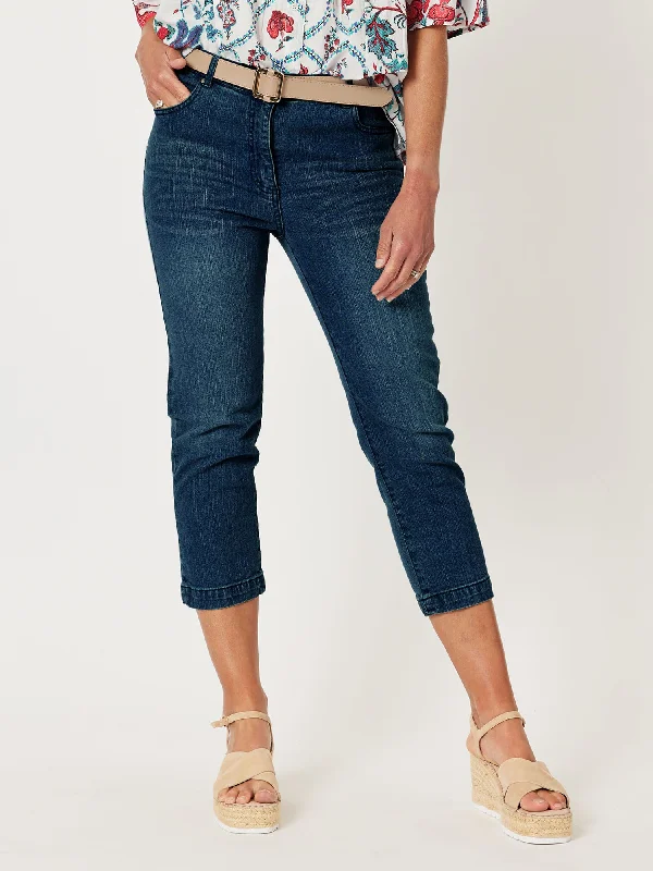 Miracle High Rise Cropped Jean - Dark Denim Trendy Low-Rise Bootcut Jeans