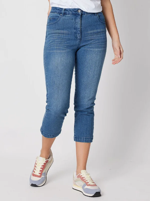 Miracle High Rise Cropped Jean - Washed Denim Casual Distressed Denim Jeans