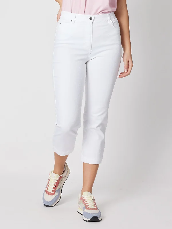 Miracle High Rise Cropped Jean - White Trendy Patchwork Denim Jeans