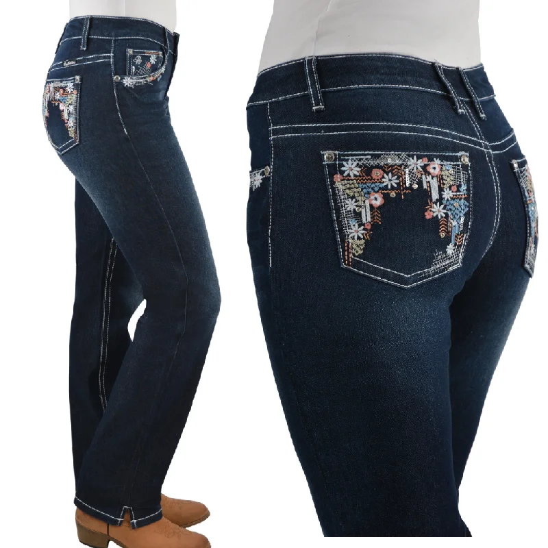 Pure Western Womens Anjelica Mid-Rise, STRAIGHT Leg Jean - 32" Leg only Trendy Button-Up High-Waist Jeans