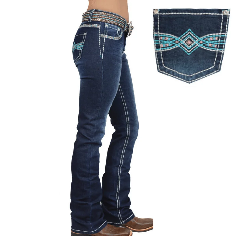 Pure Western Womens Indiana MID-RISE, Relaxed Rider Jean - 36" Leg Comfortable Stretch Denim Jeans