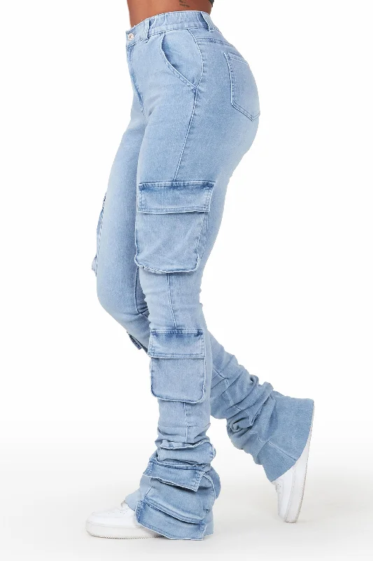 Phoebe Light Wash Super Stacked Jean Trendy Layered Pocket Jeans