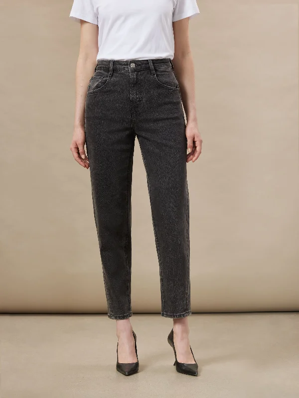 The Linda Balloon Jean in Washed Black Comfortable Drawstring Waist Jeans