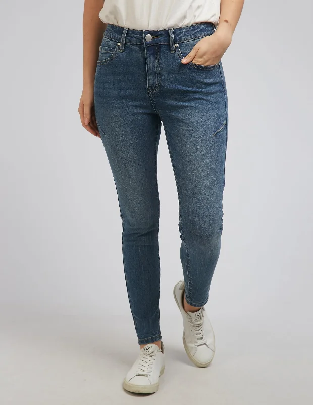 Foxwood City Jean -Mid Blue Wash Trendy Wide-Leg High-Waist Denim