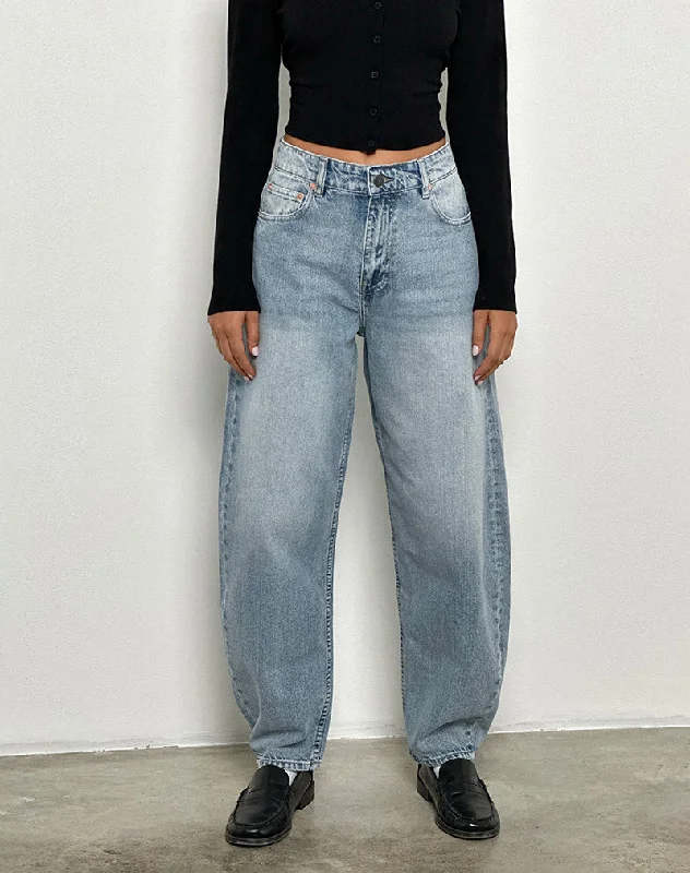 High Rise Barrel Jean in Bleu Fashionable Vintage Wash Jeans