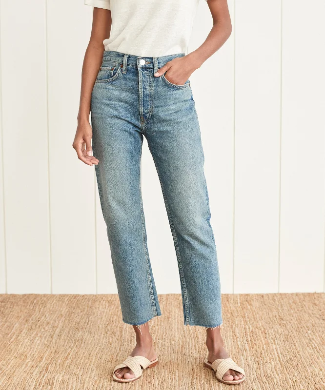 High Rise Stove Pipe Jean Comfortable Mid-Rise Jeans