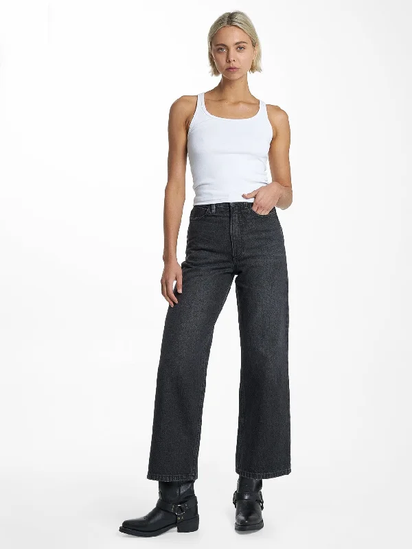 Holly Jean - Smoke Black Comfortable Faded High-Rise Jeans