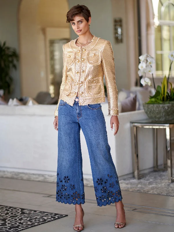 Michon Eyelet Jean Trendy Pleated Waist Jeans