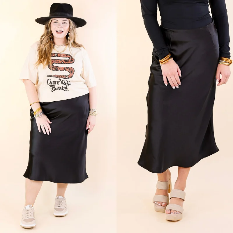 Bubbly And Blissful Satin Midi Skirt in Black wool skirt sturdy