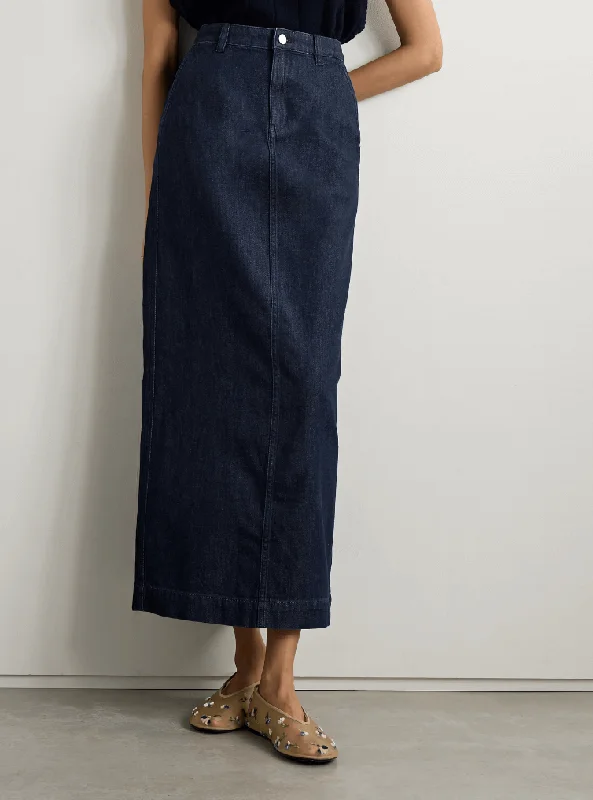 Denim maxi skirt silk skirt elegant