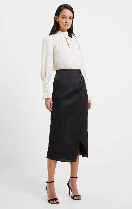 French Connection Inu Satin Midi Wrap Skirt-Blackout-73VAU corduroy skirt durable