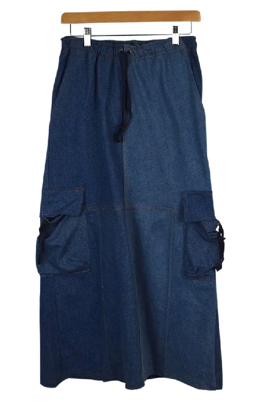 Reworked Denim Cargo Skirt flowy skirt hem