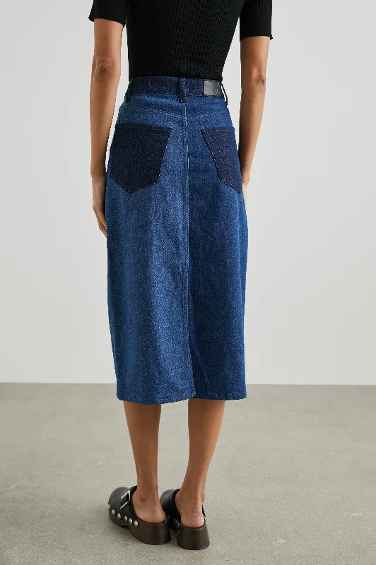 HIGHLAND SKIRT - INDIGO PATCHWORK silk skirt elegant