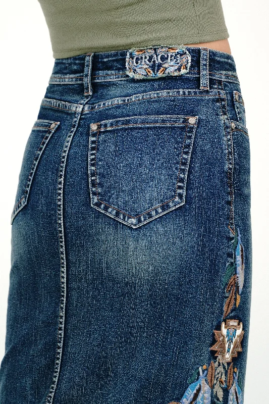 Feather Colorful Embroidery Denim Skirt wool skirt sturdy