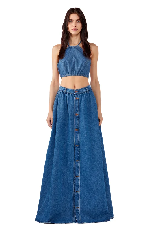 Ms. Corey Button-Up Skirt - Indigo silk skirt smooth