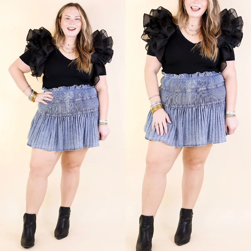 Sweetest Love Pleated Denim Skirt in Light Wash seamless skirt comfort