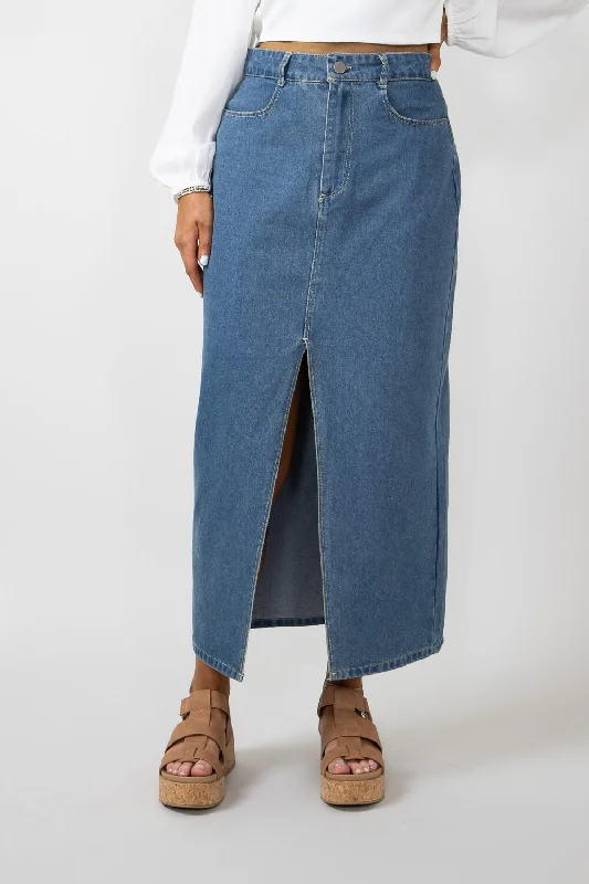 Washed Denim Midi Skirt for Women | HF24F987-LDENIM corduroy skirt cozy