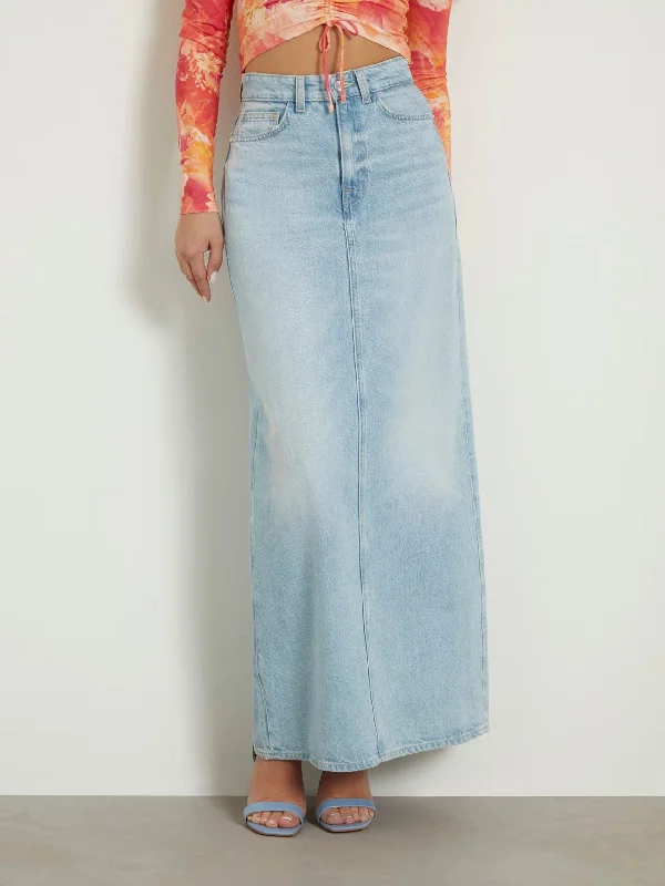 WENONA BACK SLIT DENIM SKIRT silk skirt lustrous