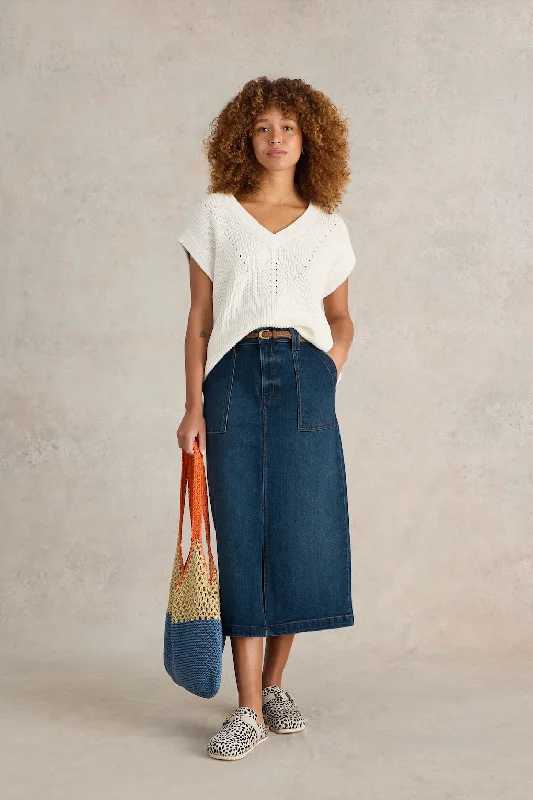 White Stuff Maren Mid Denim Midi Skirt silk skirt sleek