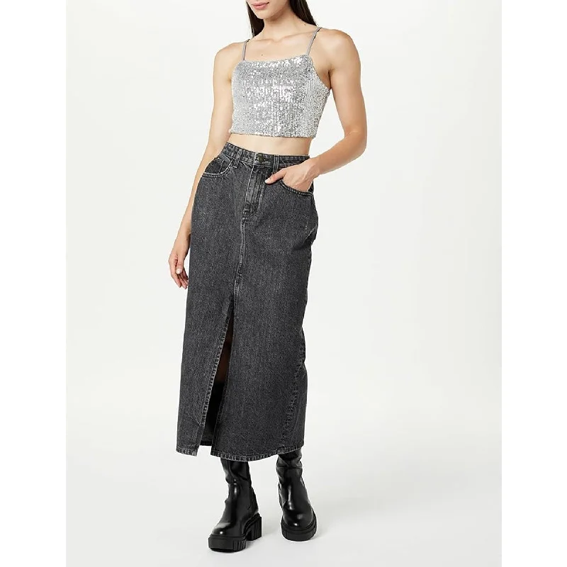 Charcoal High Waist Denim Skirt corduroy skirt durable