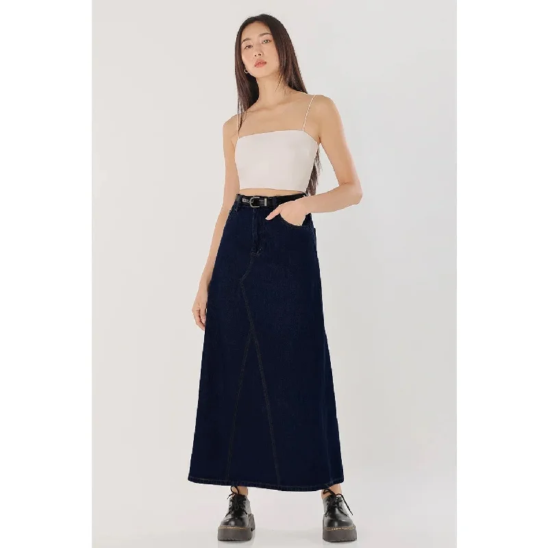 Dark Blue Long Denim Back Slit Skirts denim skirt casual