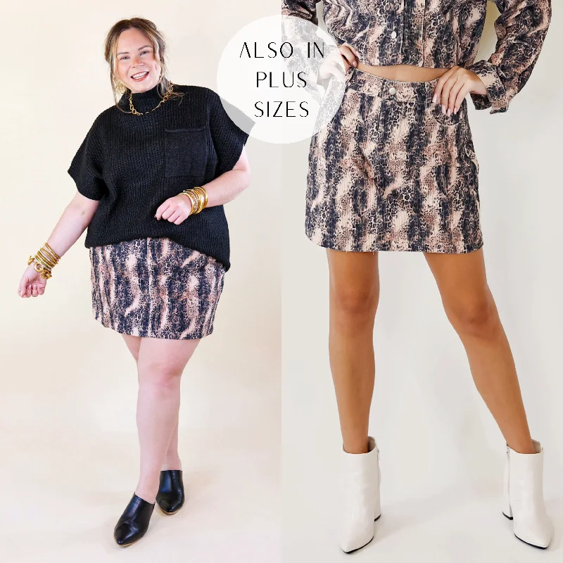 Chic Discovery Corduroy Animal Print Mini Skirt in Blush Pink and Black velvet skirt sumptuous