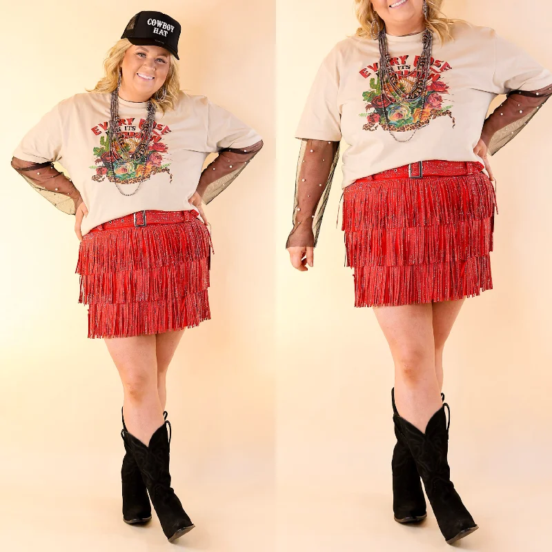 Cowboy Killer Crystal Fringe Mini Skort in Red low waist skirt