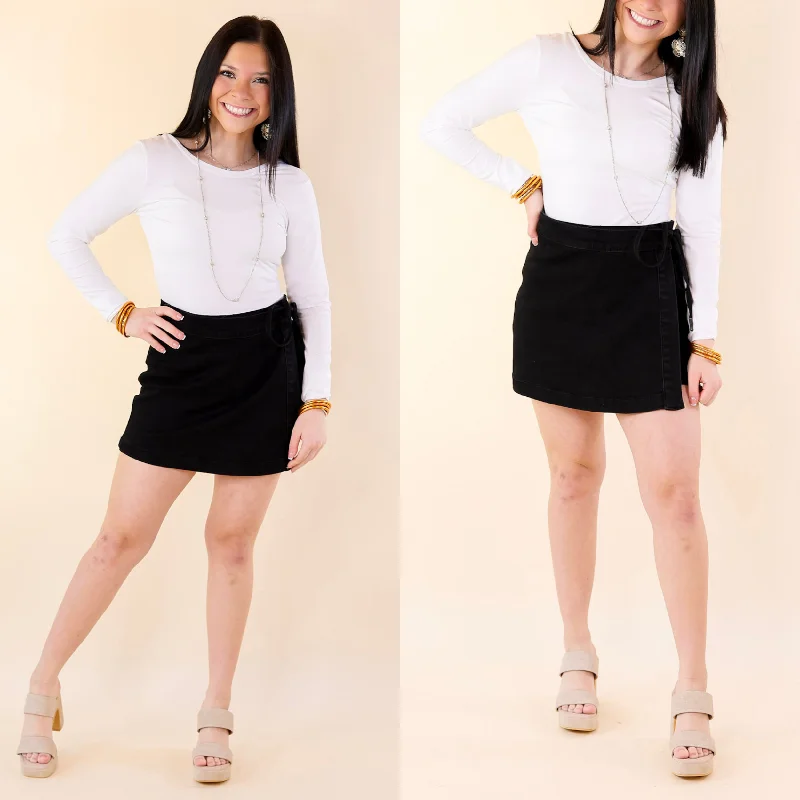 Judy Blue | Summer Starlight Denim Tie Skort in Black mini skirt trendy