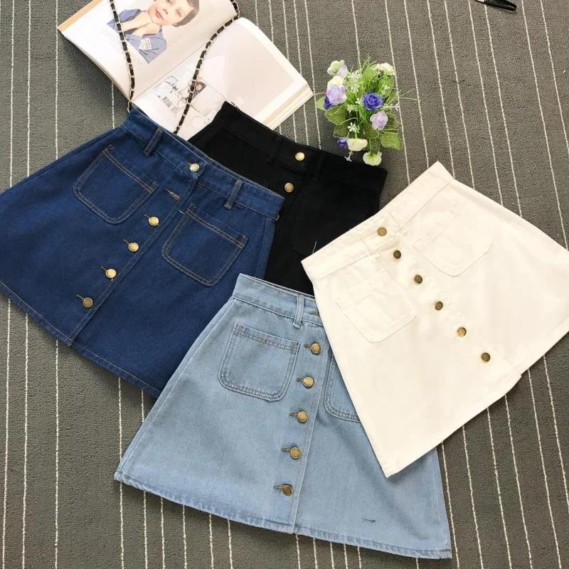 Skirt Button High Waist Denim modal blend skirt